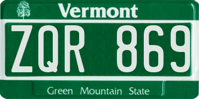 VT license plate ZQR869