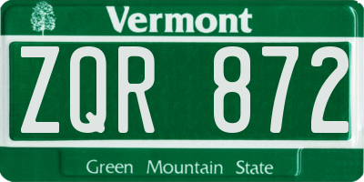 VT license plate ZQR872