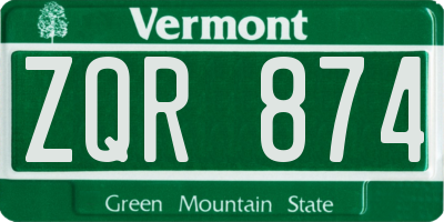 VT license plate ZQR874