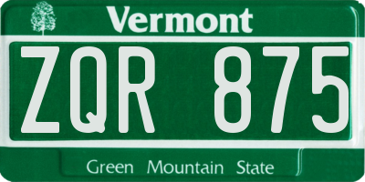 VT license plate ZQR875