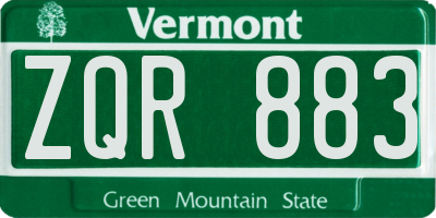 VT license plate ZQR883