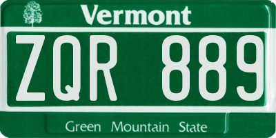 VT license plate ZQR889