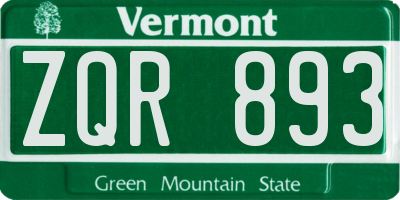 VT license plate ZQR893