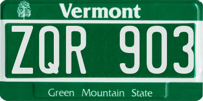 VT license plate ZQR903