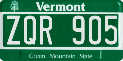 VT license plate ZQR905