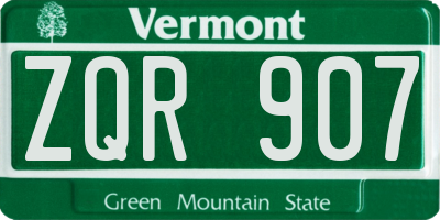 VT license plate ZQR907
