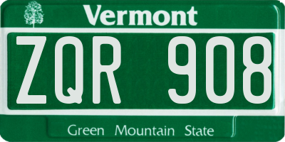 VT license plate ZQR908