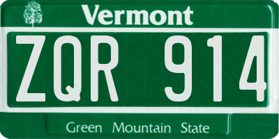 VT license plate ZQR914