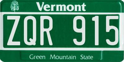 VT license plate ZQR915