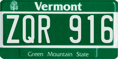 VT license plate ZQR916