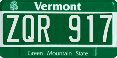 VT license plate ZQR917