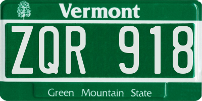 VT license plate ZQR918