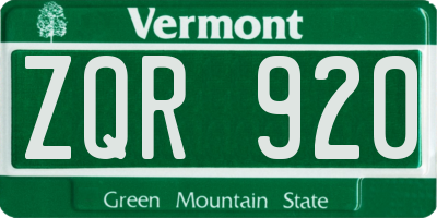 VT license plate ZQR920