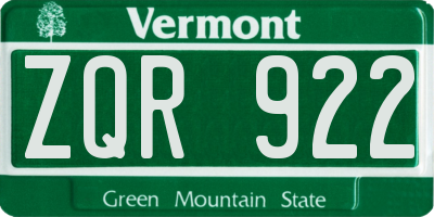 VT license plate ZQR922