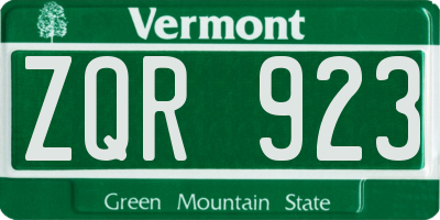VT license plate ZQR923
