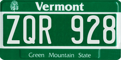 VT license plate ZQR928