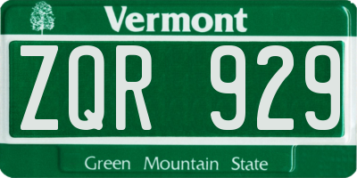 VT license plate ZQR929