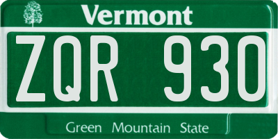 VT license plate ZQR930