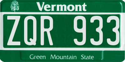 VT license plate ZQR933