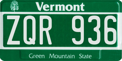 VT license plate ZQR936