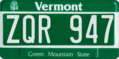 VT license plate ZQR947