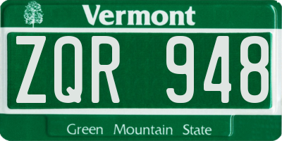 VT license plate ZQR948