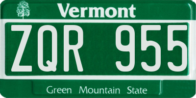 VT license plate ZQR955