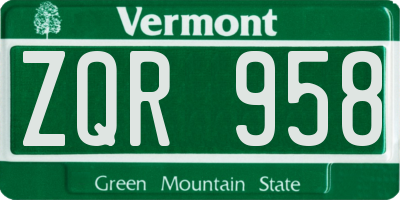 VT license plate ZQR958