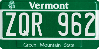 VT license plate ZQR962