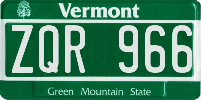 VT license plate ZQR966