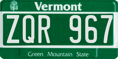 VT license plate ZQR967