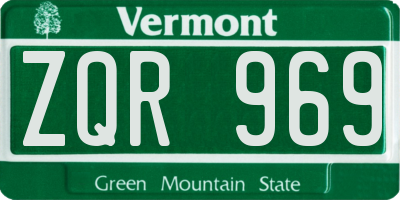 VT license plate ZQR969