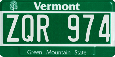 VT license plate ZQR974