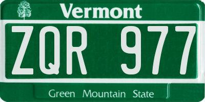 VT license plate ZQR977