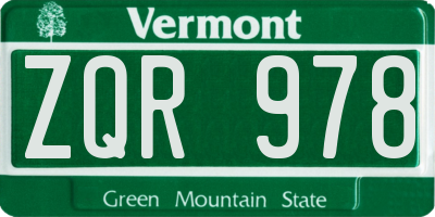 VT license plate ZQR978