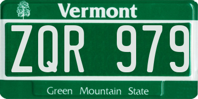 VT license plate ZQR979
