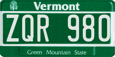 VT license plate ZQR980