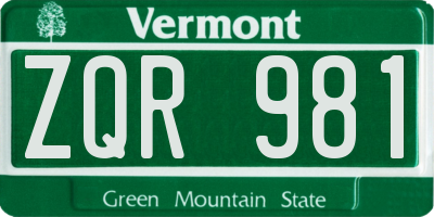 VT license plate ZQR981
