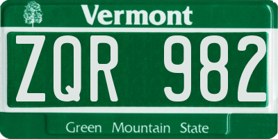 VT license plate ZQR982