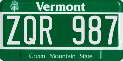 VT license plate ZQR987