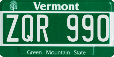 VT license plate ZQR990