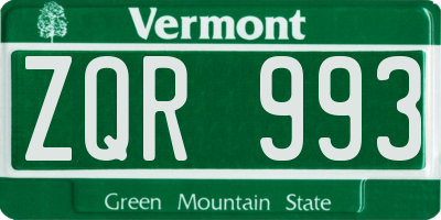 VT license plate ZQR993