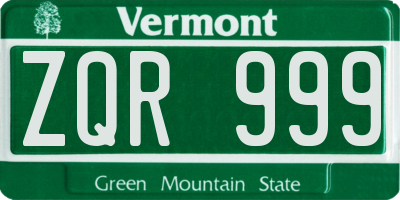 VT license plate ZQR999