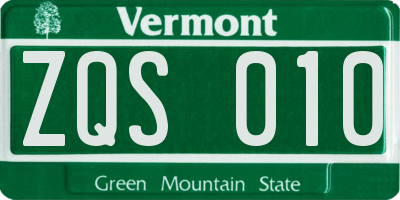 VT license plate ZQS010
