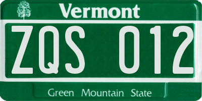 VT license plate ZQS012
