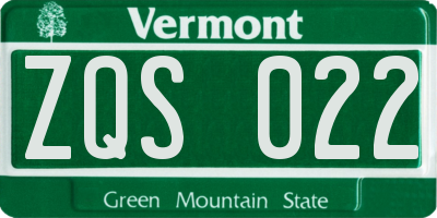 VT license plate ZQS022