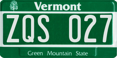 VT license plate ZQS027
