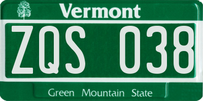 VT license plate ZQS038