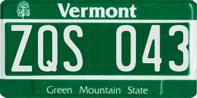 VT license plate ZQS043