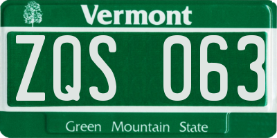 VT license plate ZQS063